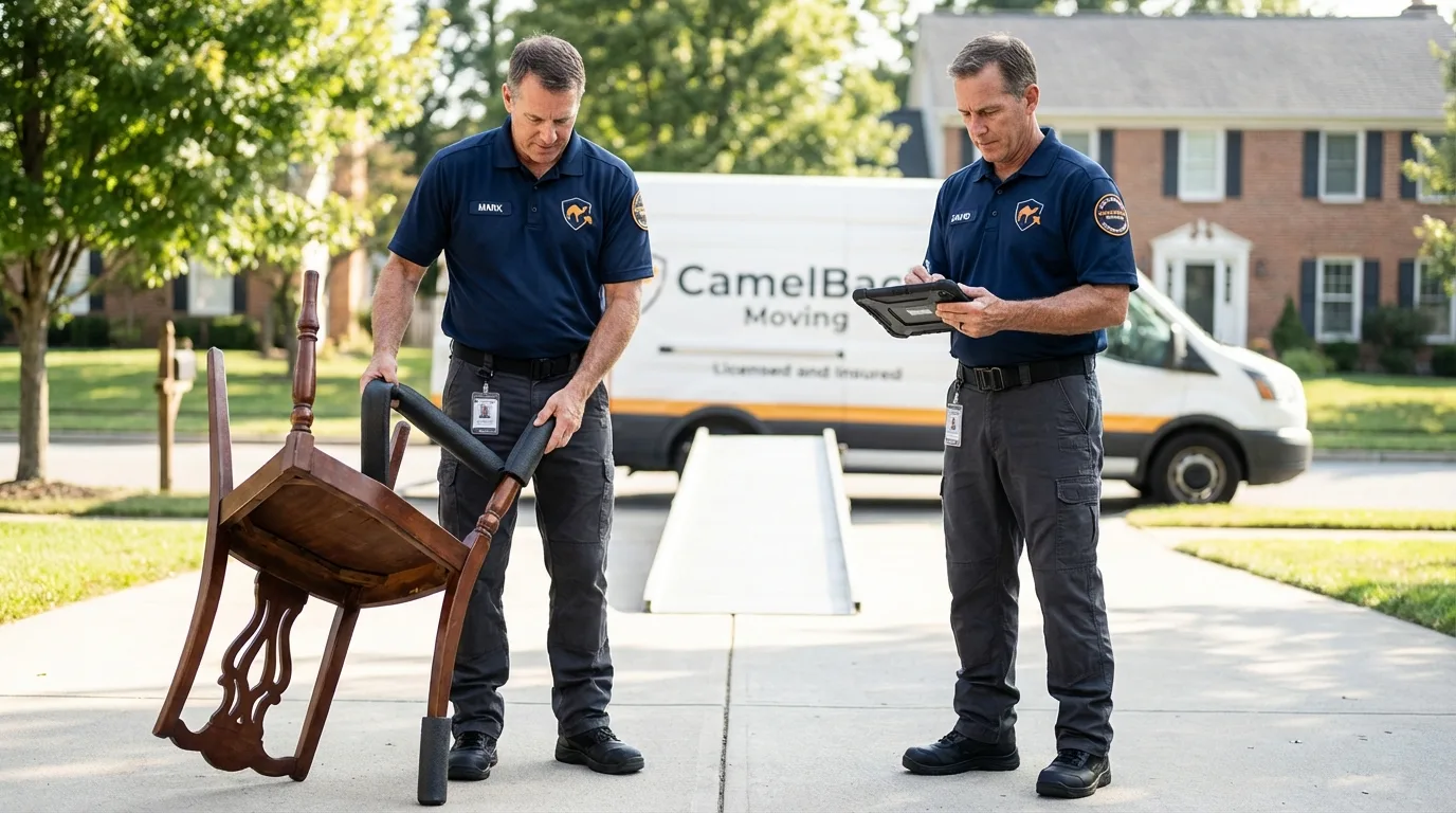 Movers inspecting furniture for damage prevention before loading in Black Diamond, WA