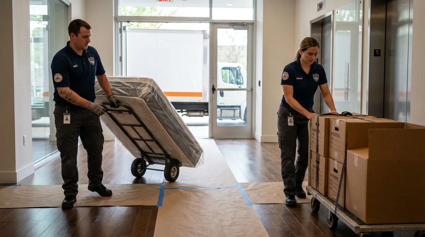 Professional apartment movers loading elevator in Black Diamond, WA